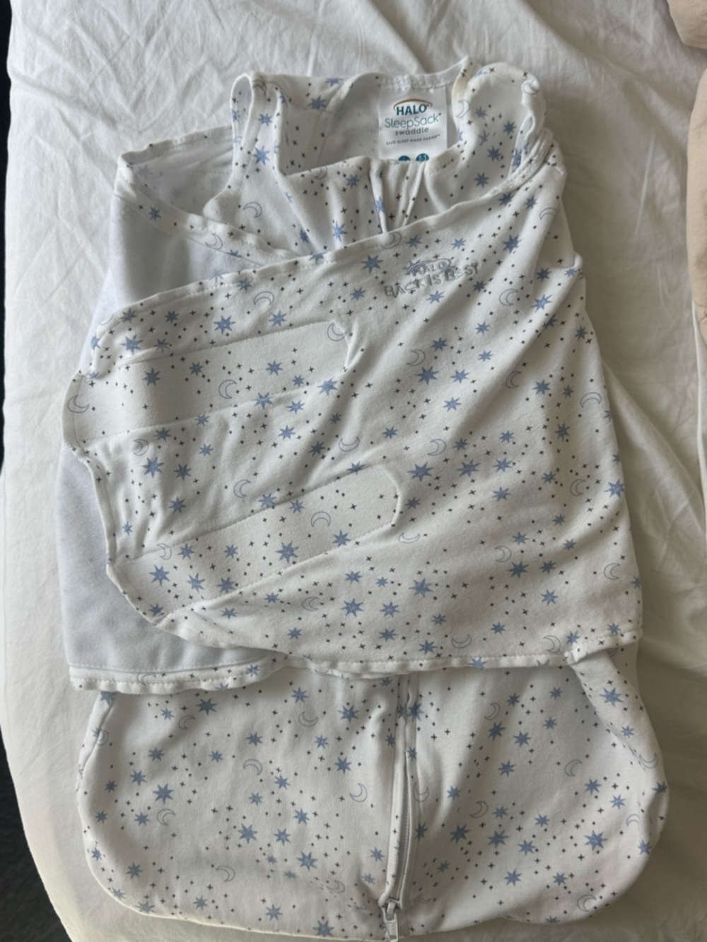 Halo Cream Sleep Sack Swaddle - White with stars and moons